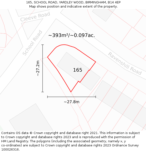 165, SCHOOL ROAD, YARDLEY WOOD, BIRMINGHAM, B14 4EP: Plot and title map