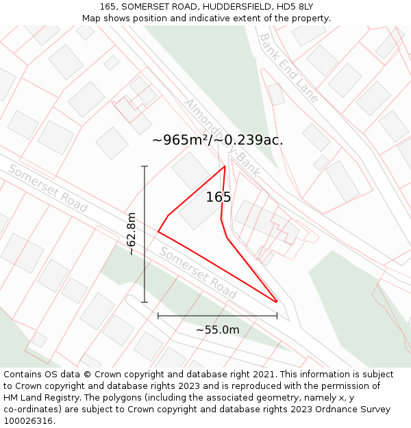 165, SOMERSET ROAD, HUDDERSFIELD, HD5 8LY: Plot and title map