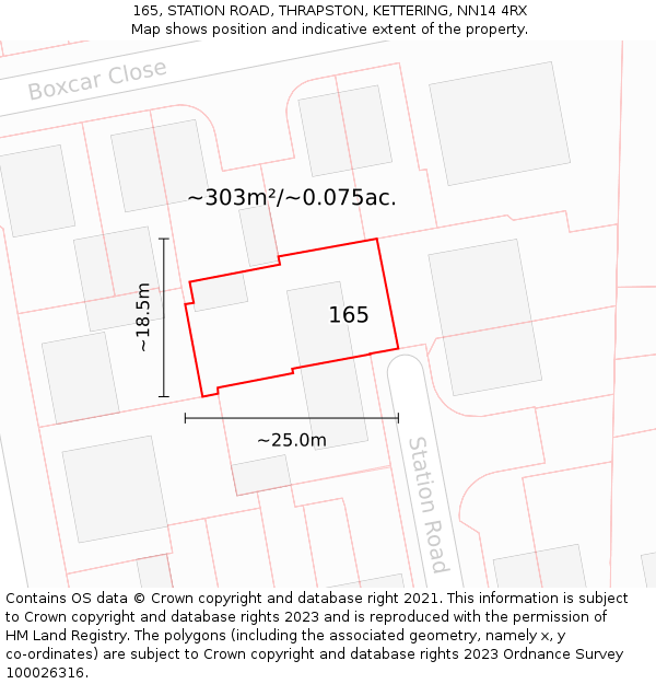 165, STATION ROAD, THRAPSTON, KETTERING, NN14 4RX: Plot and title map