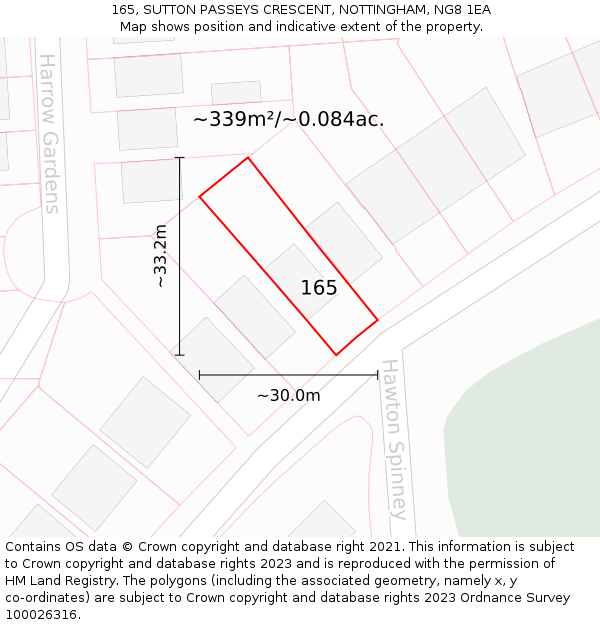 165, SUTTON PASSEYS CRESCENT, NOTTINGHAM, NG8 1EA: Plot and title map