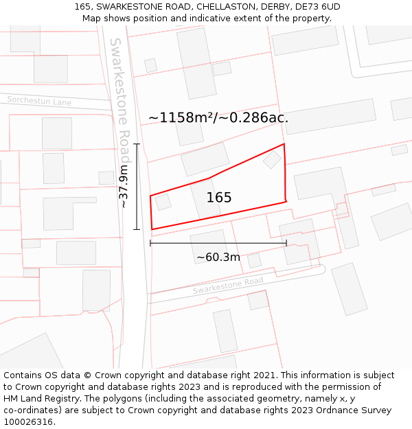 165, SWARKESTONE ROAD, CHELLASTON, DERBY, DE73 6UD: Plot and title map