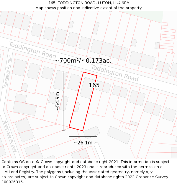 165, TODDINGTON ROAD, LUTON, LU4 9EA: Plot and title map