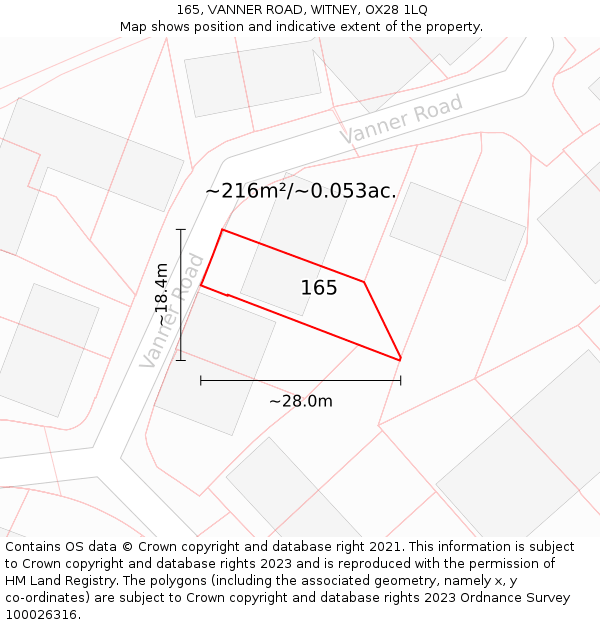 165, VANNER ROAD, WITNEY, OX28 1LQ: Plot and title map