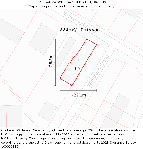 165, WALKWOOD ROAD, REDDITCH, B97 5NS: Plot and title map