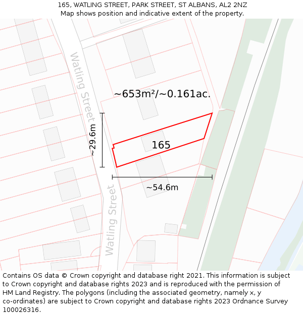 165, WATLING STREET, PARK STREET, ST ALBANS, AL2 2NZ: Plot and title map