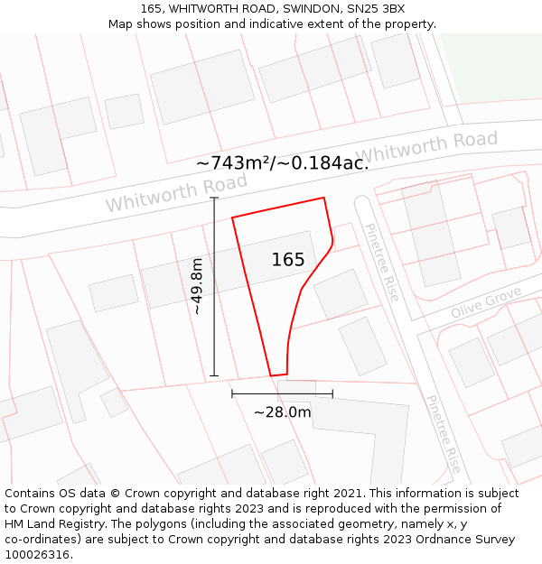 165, WHITWORTH ROAD, SWINDON, SN25 3BX: Plot and title map