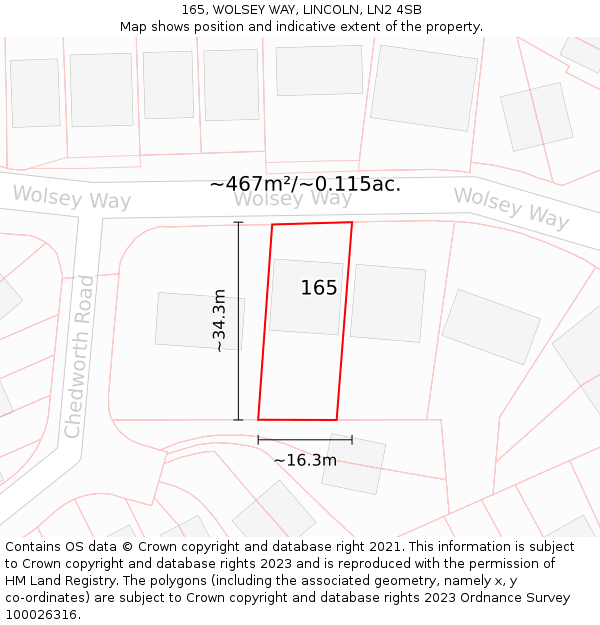 165, WOLSEY WAY, LINCOLN, LN2 4SB: Plot and title map