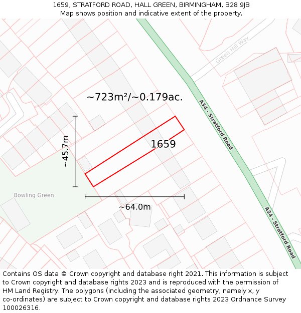 1659, STRATFORD ROAD, HALL GREEN, BIRMINGHAM, B28 9JB: Plot and title map