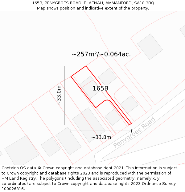 165B, PENYGROES ROAD, BLAENAU, AMMANFORD, SA18 3BQ: Plot and title map