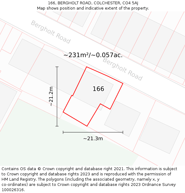 166, BERGHOLT ROAD, COLCHESTER, CO4 5AJ: Plot and title map