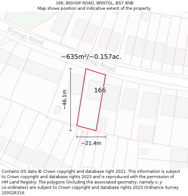 166, BISHOP ROAD, BRISTOL, BS7 8NB: Plot and title map