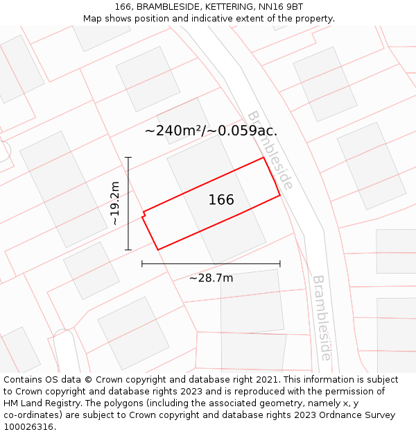 166, BRAMBLESIDE, KETTERING, NN16 9BT: Plot and title map