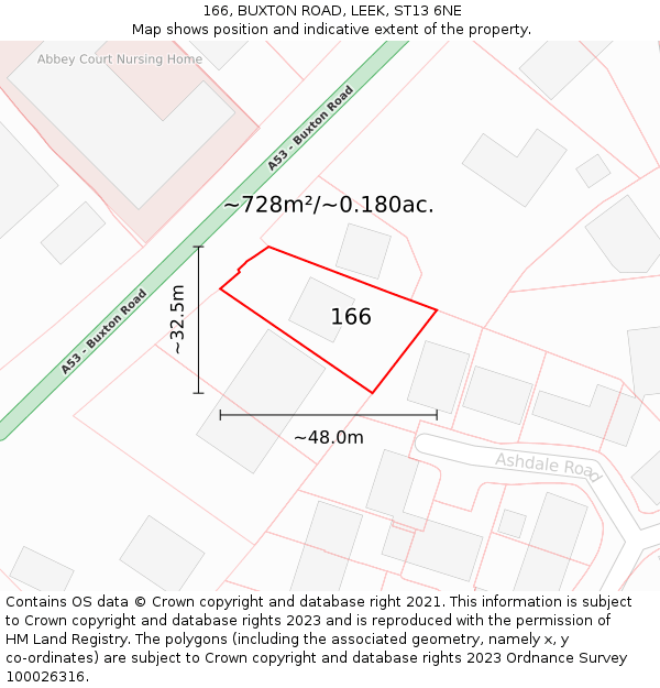 166, BUXTON ROAD, LEEK, ST13 6NE: Plot and title map