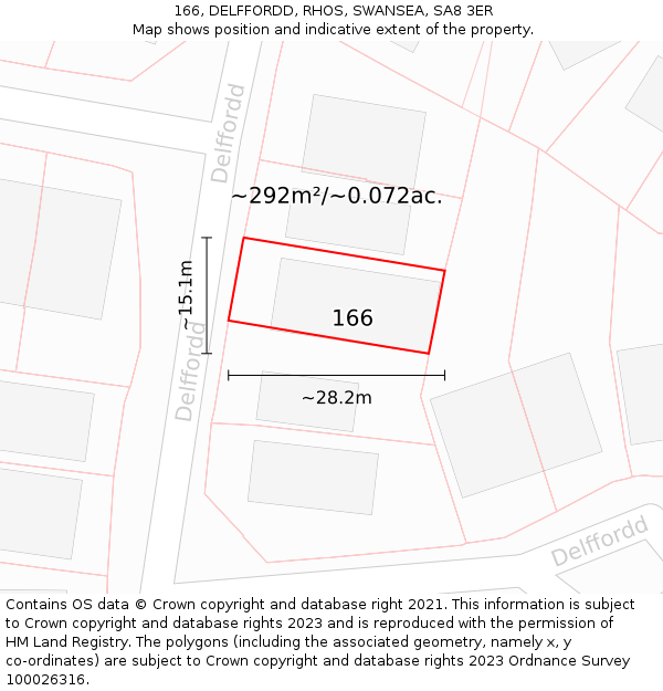 166, DELFFORDD, RHOS, SWANSEA, SA8 3ER: Plot and title map