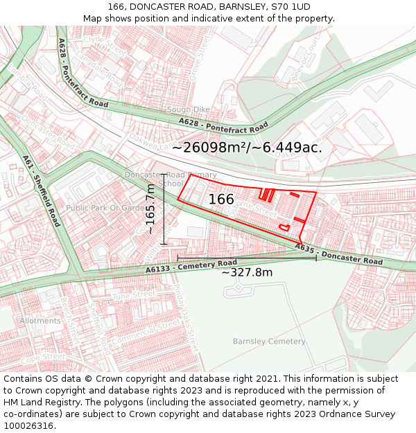 166, DONCASTER ROAD, BARNSLEY, S70 1UD: Plot and title map