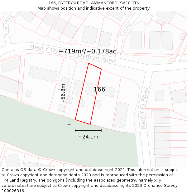 166, DYFFRYN ROAD, AMMANFORD, SA18 3TN: Plot and title map