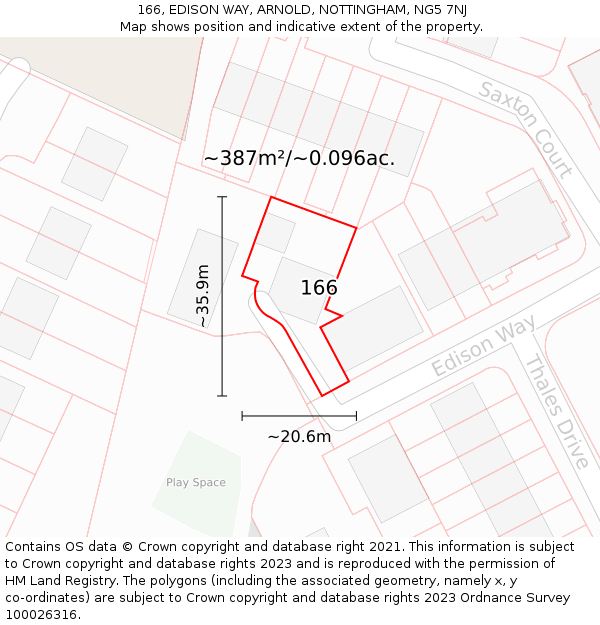 166, EDISON WAY, ARNOLD, NOTTINGHAM, NG5 7NJ: Plot and title map