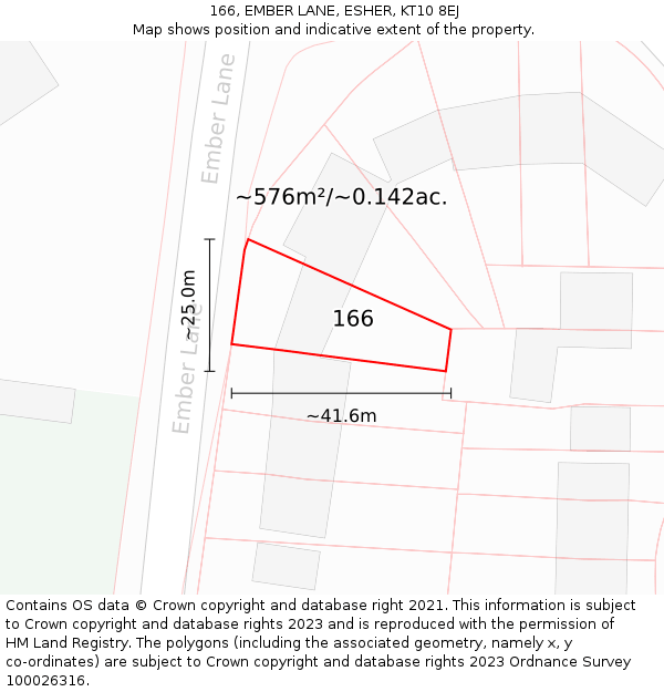 166, EMBER LANE, ESHER, KT10 8EJ: Plot and title map