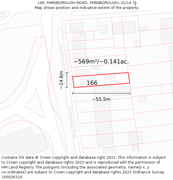 166, FARNBOROUGH ROAD, FARNBOROUGH, GU14 7JJ: Plot and title map