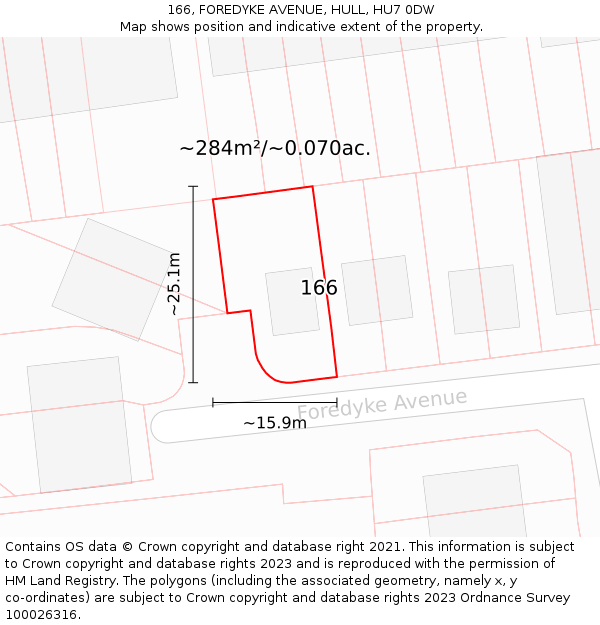 166, FOREDYKE AVENUE, HULL, HU7 0DW: Plot and title map