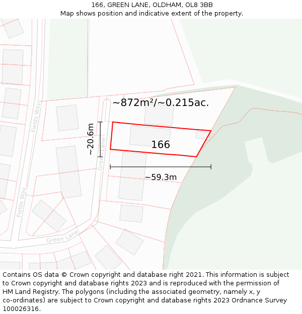 166, GREEN LANE, OLDHAM, OL8 3BB: Plot and title map