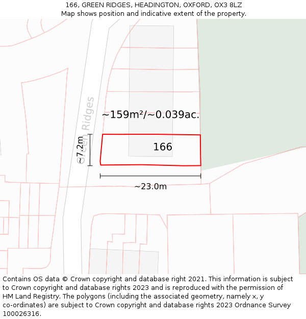 166, GREEN RIDGES, HEADINGTON, OXFORD, OX3 8LZ: Plot and title map