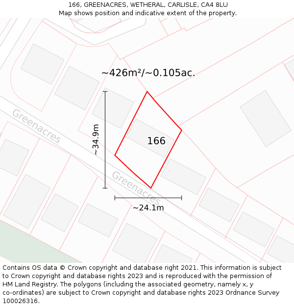 166, GREENACRES, WETHERAL, CARLISLE, CA4 8LU: Plot and title map