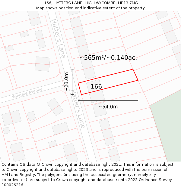 166, HATTERS LANE, HIGH WYCOMBE, HP13 7NG: Plot and title map