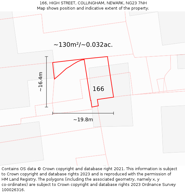 166, HIGH STREET, COLLINGHAM, NEWARK, NG23 7NH: Plot and title map