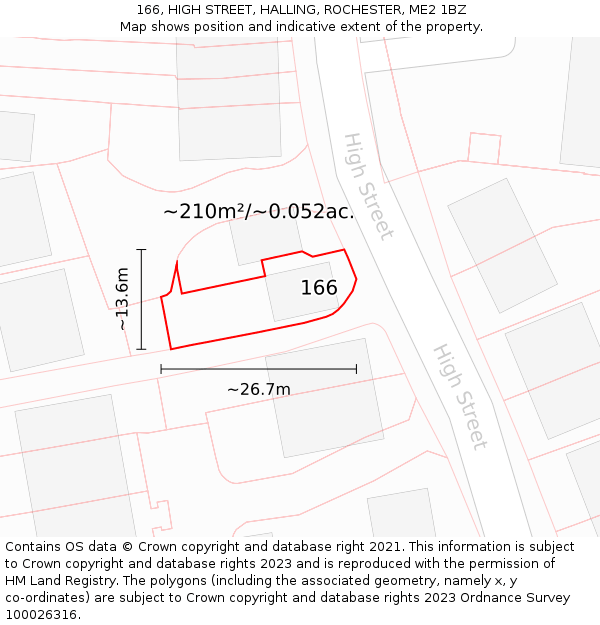 166, HIGH STREET, HALLING, ROCHESTER, ME2 1BZ: Plot and title map