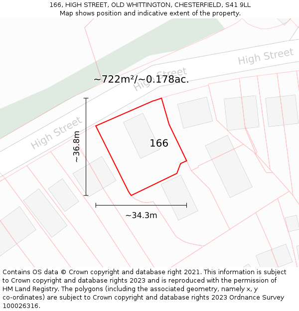 166, HIGH STREET, OLD WHITTINGTON, CHESTERFIELD, S41 9LL: Plot and title map