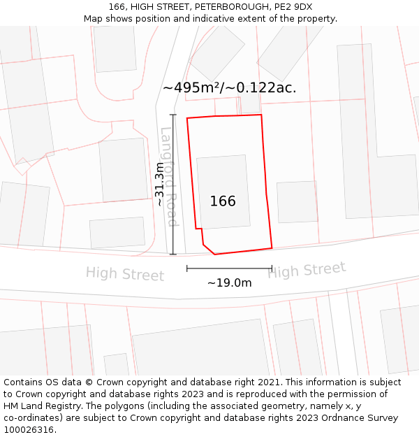 166, HIGH STREET, PETERBOROUGH, PE2 9DX: Plot and title map
