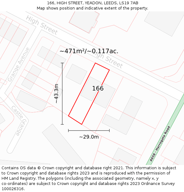 166, HIGH STREET, YEADON, LEEDS, LS19 7AB: Plot and title map