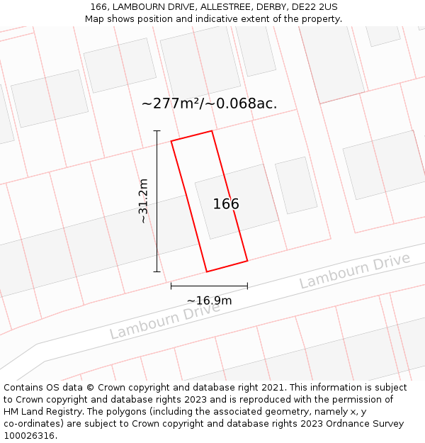 166, LAMBOURN DRIVE, ALLESTREE, DERBY, DE22 2US: Plot and title map