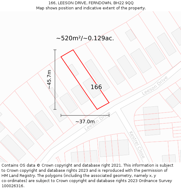 166, LEESON DRIVE, FERNDOWN, BH22 9QQ: Plot and title map