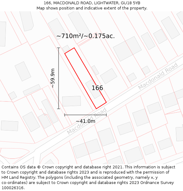 166, MACDONALD ROAD, LIGHTWATER, GU18 5YB: Plot and title map