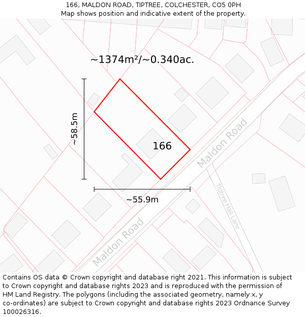 166, MALDON ROAD, TIPTREE, COLCHESTER, CO5 0PH: Plot and title map