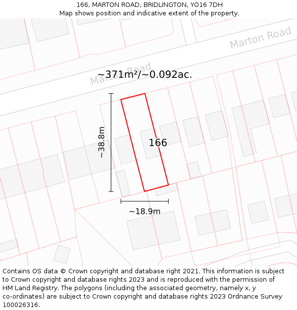 166, MARTON ROAD, BRIDLINGTON, YO16 7DH: Plot and title map