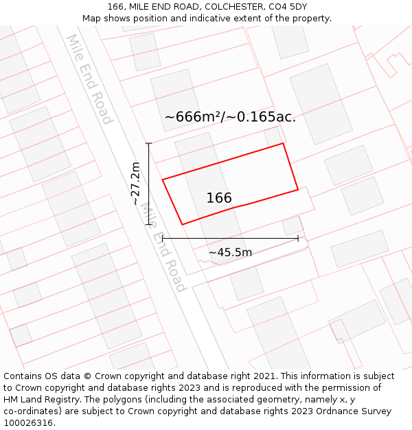 166, MILE END ROAD, COLCHESTER, CO4 5DY: Plot and title map