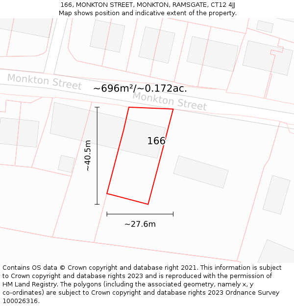 166, MONKTON STREET, MONKTON, RAMSGATE, CT12 4JJ: Plot and title map