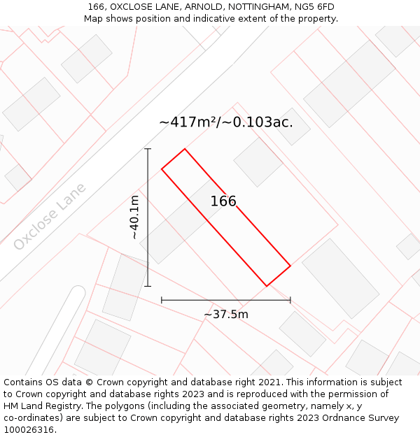 166, OXCLOSE LANE, ARNOLD, NOTTINGHAM, NG5 6FD: Plot and title map