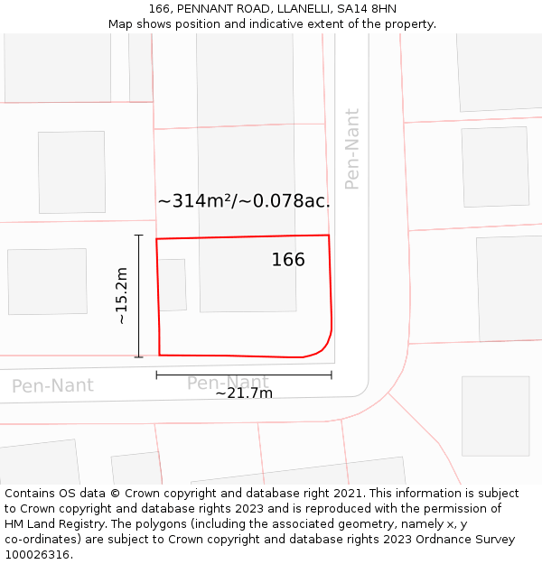 166, PENNANT ROAD, LLANELLI, SA14 8HN: Plot and title map