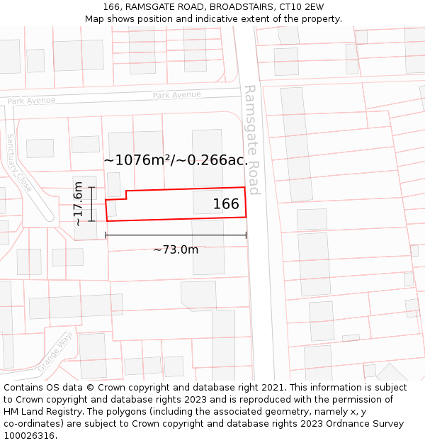 166, RAMSGATE ROAD, BROADSTAIRS, CT10 2EW: Plot and title map