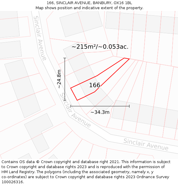 166, SINCLAIR AVENUE, BANBURY, OX16 1BL: Plot and title map