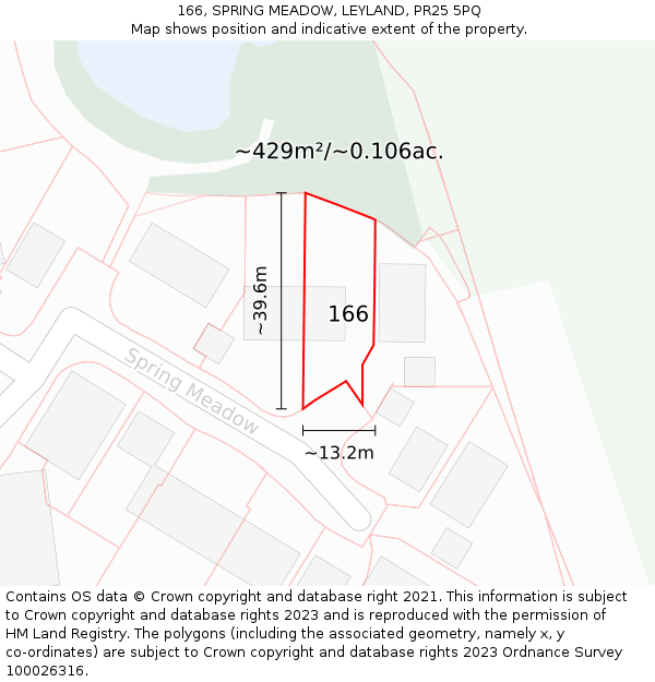 166, SPRING MEADOW, LEYLAND, PR25 5PQ: Plot and title map