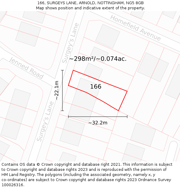 166, SURGEYS LANE, ARNOLD, NOTTINGHAM, NG5 8GB: Plot and title map