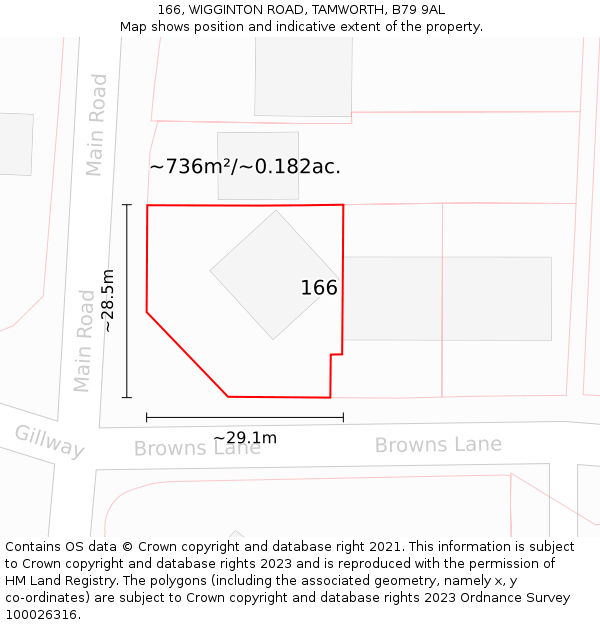 166, WIGGINTON ROAD, TAMWORTH, B79 9AL: Plot and title map