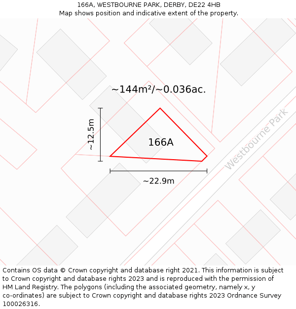 166A, WESTBOURNE PARK, DERBY, DE22 4HB: Plot and title map