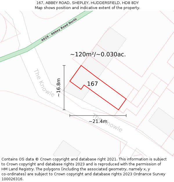 167, ABBEY ROAD, SHEPLEY, HUDDERSFIELD, HD8 8DY: Plot and title map