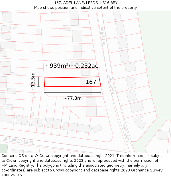 167, ADEL LANE, LEEDS, LS16 8BY: Plot and title map